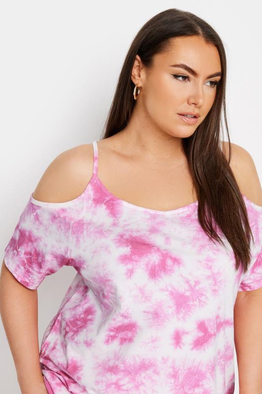 YOURS Plus Size Pink Tie Dye Cold Shoulder Top | Yours Clothing 4