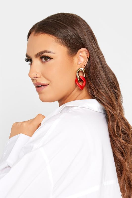 Red & Gold Tone Chain Link Statement Earrings_A.jpg