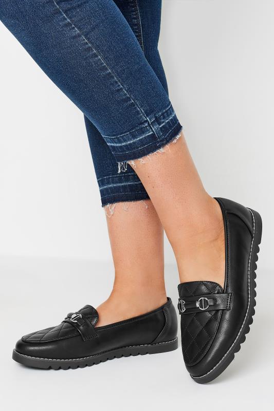 Plus Size  Black Quilted Loafer In Extra Wide EEE Fit