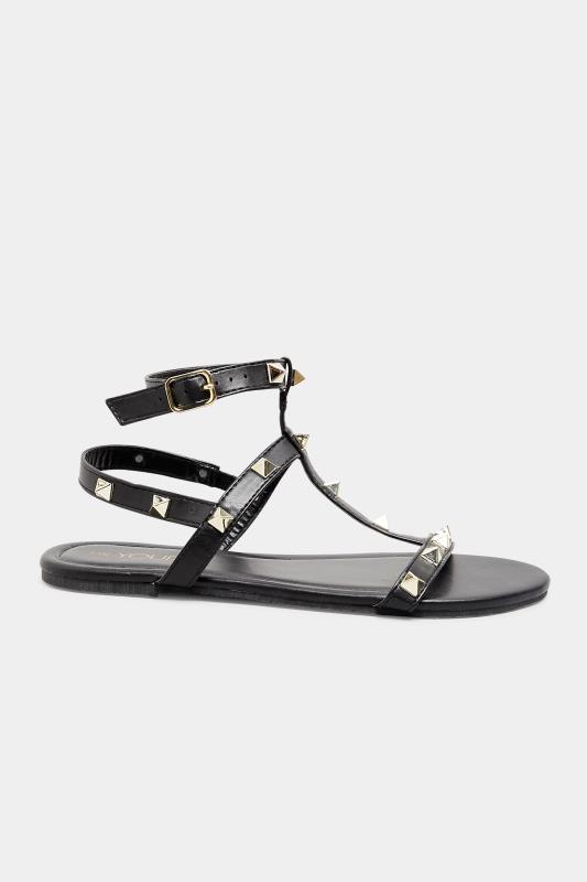 Black Studded Strap Sandals In Extra Wide EEE Fit 3