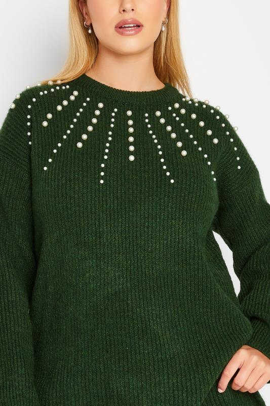 YOURS LUXURY Plus Size Green Embellished Dipped Hem Jumper | Yours Clothing 5