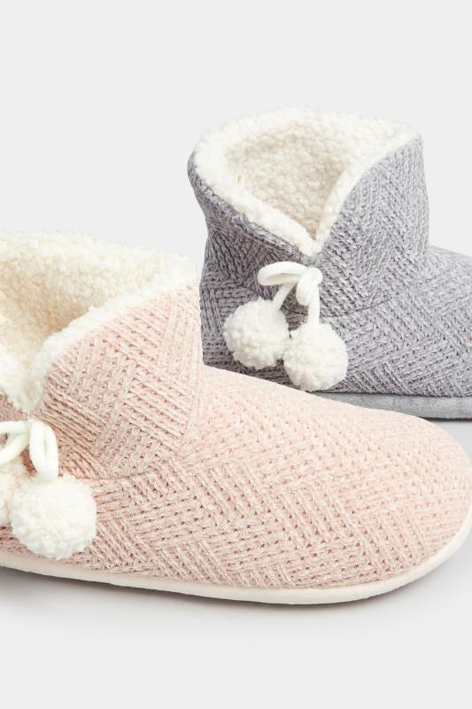Pink Fluffy Chevron Slipper Boots In Wide E Fit | Yours Clothing 6