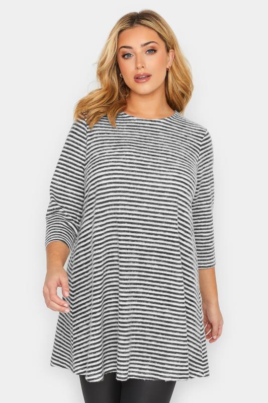 Plus Size Black & White Stripe Swing Style T-Shirt | Yours Clothing 2