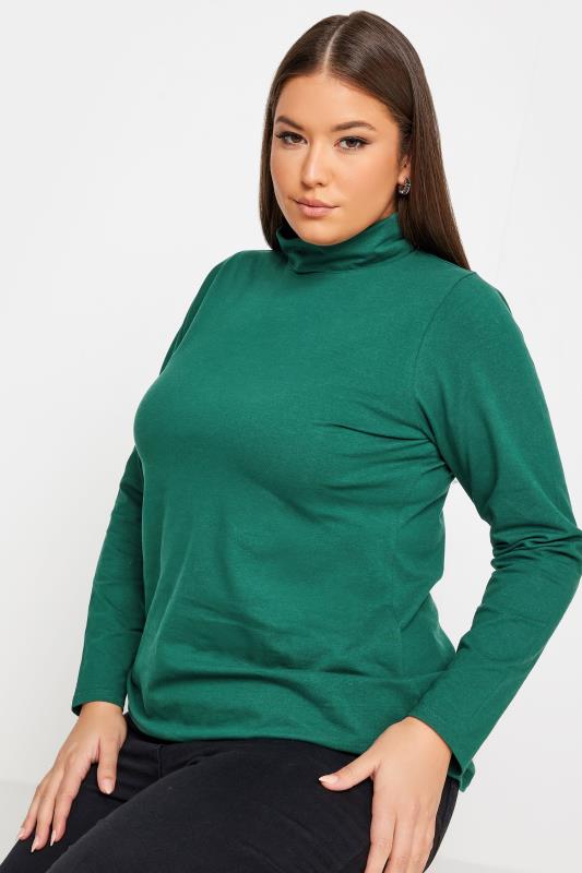 YOURS Plus Size Forest Green Long Sleeve Turtle Neck Top | Yours Clothing 4