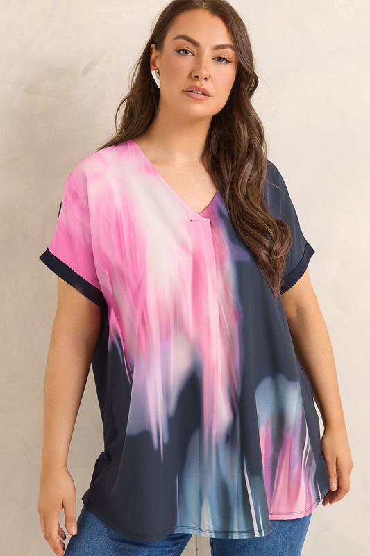  EVANS Top bleu marine et rose effet flou