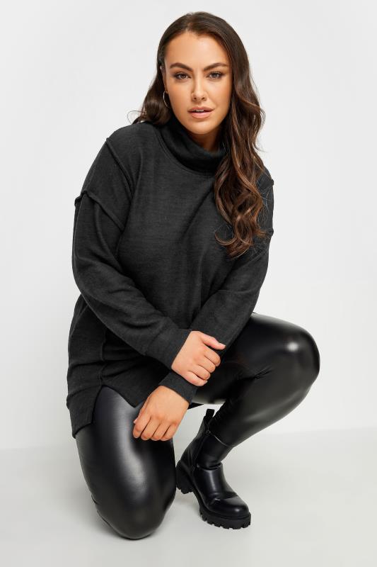 YOURS Plus Size Black Soft Touch Turtleneck Sweatshirt | Yours Clothing 1