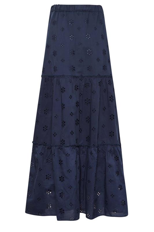 LTS Tall Women's Navy Blue Broderie Anglaise Tiered Maxi Skirt | Long Tall Sally 4