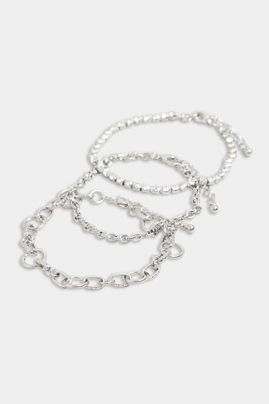 3 PACK Silver Diamante Chain Bracelet Set | Yours Clothing  2