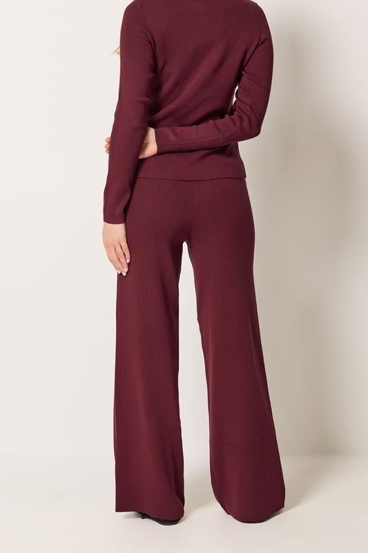 LTS Tall Women's Burgundy Red Wide Leg Knitted Trousers | Long Tall Sally 2