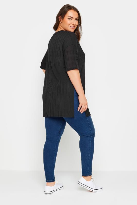 YOURS Plus Size Black Textured Ribbed Oversized Top | Yours Clothing 3