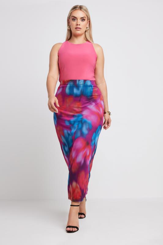 LIMITED COLLECTION Plus Size Pink Abstract Print Mesh Skirt | Yours Clothing 2