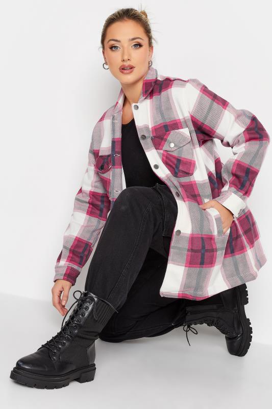 Curve Pink & White Check Shacket | Yours Clothing 2