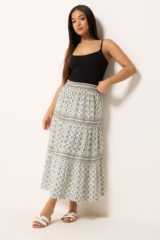 M&Co Petite White Aztec Tiered Maxi Skirt | M&Co 1