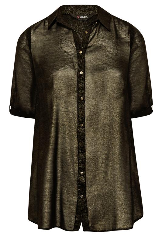 Plus Size Black & Gold Shimmer Button Through Shirt | Yours Clothing 6