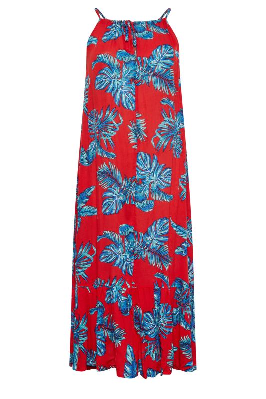 YOURS Curve Plus Size Red Tropical Print Tiered Beach Dress | Yours Clothing  6