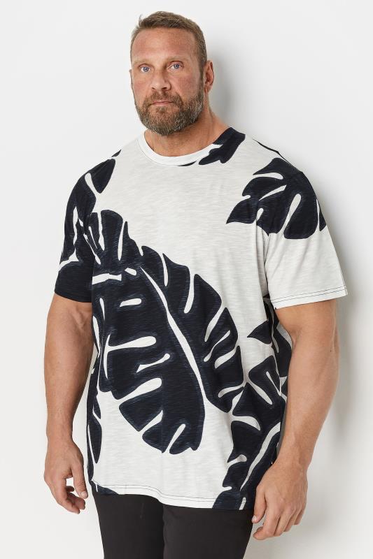 Men's  JACK & JONES Big & Tall White & Black Leaf Print Short Sleeve T-Shirt