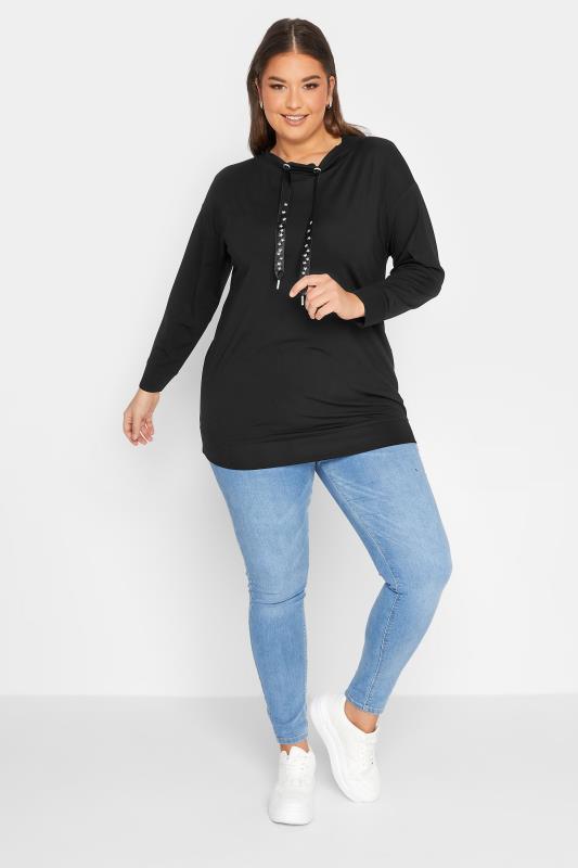 YOURS LUXURY Plus Size Black Star Embellished Sweatshirt | Yours Clothing 2