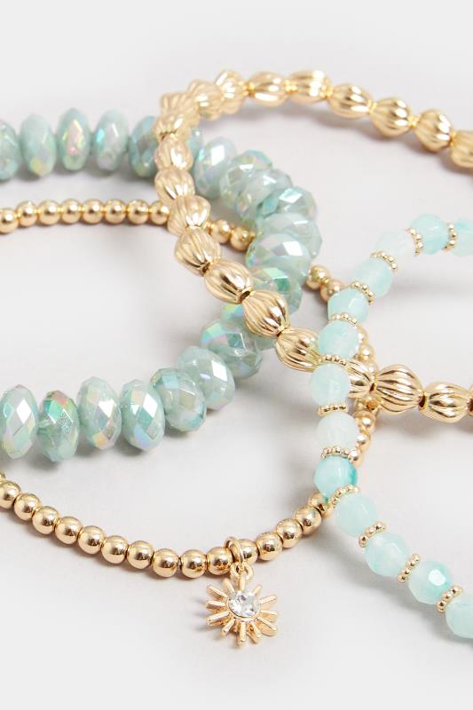 4 PACK Blue & Gold Bead Stretch Bracelet Set | Yours Clothing 4