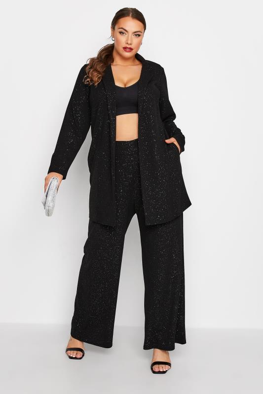 LIMITED COLLECTION Plus Size Black Glitter Longline Blazer | Yours Clothing 2