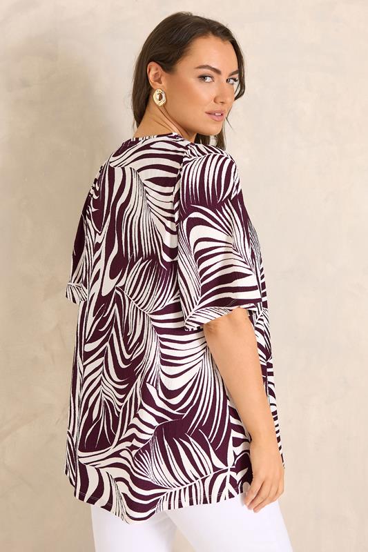 EVANS Plus Size Berry Red Palm Leaf Pleat Front Top | Evans  2