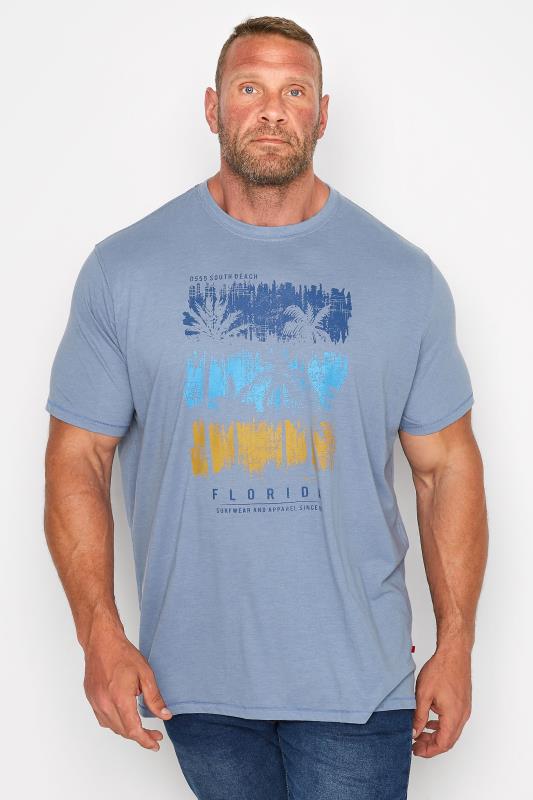 D555 Big & Tall Blue Florida Palm Tree Printed T-Shirt 1