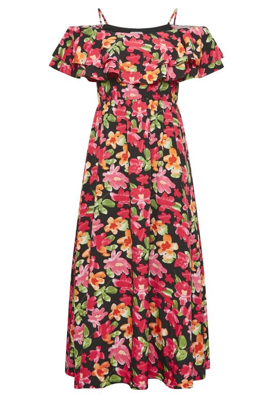 Plus Size YOURS LONDON Curve Black Floral Bardot Ruffle Bridesmaid Maxi Dress | Yours Clothing  7