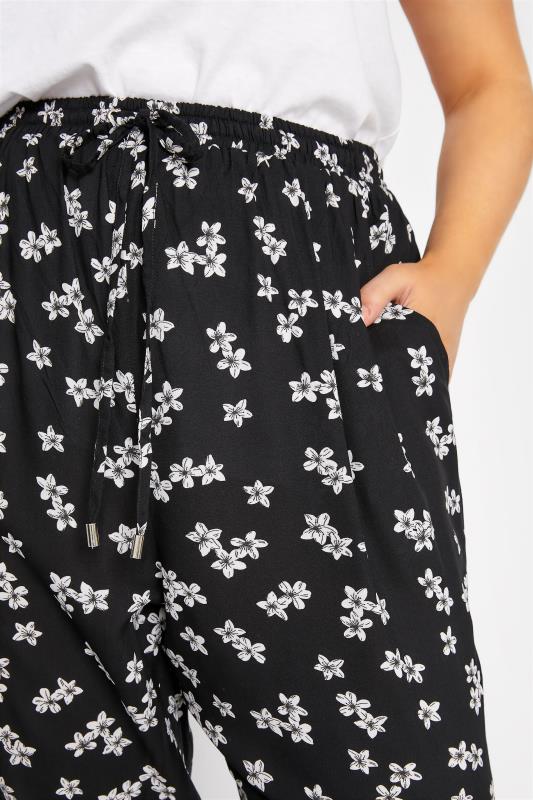 Plus Size Black Floral Print Cropped Joggers | Yours Clothing  3