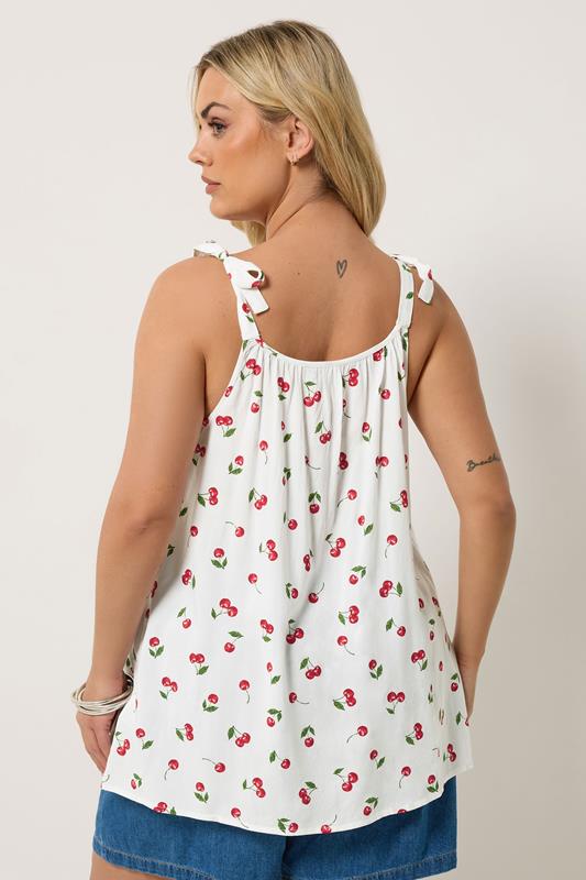 YOURS Plus Size White Cherry Print Vest Top | Yours Clothing 2