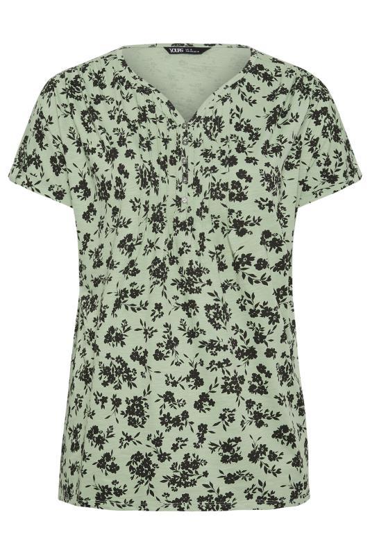 YOURS Plus Size Green Floral Print Pintuck Henley T-Shirt | Yours Clothing 5