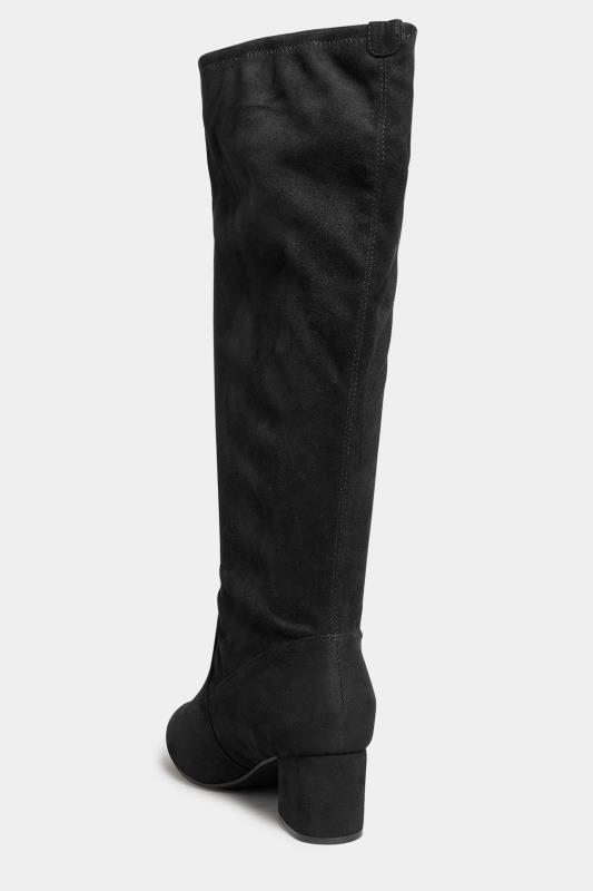 Black Faux Suede Stretch Heeled Knee High Boots In Extra Wide EEE Fit 4