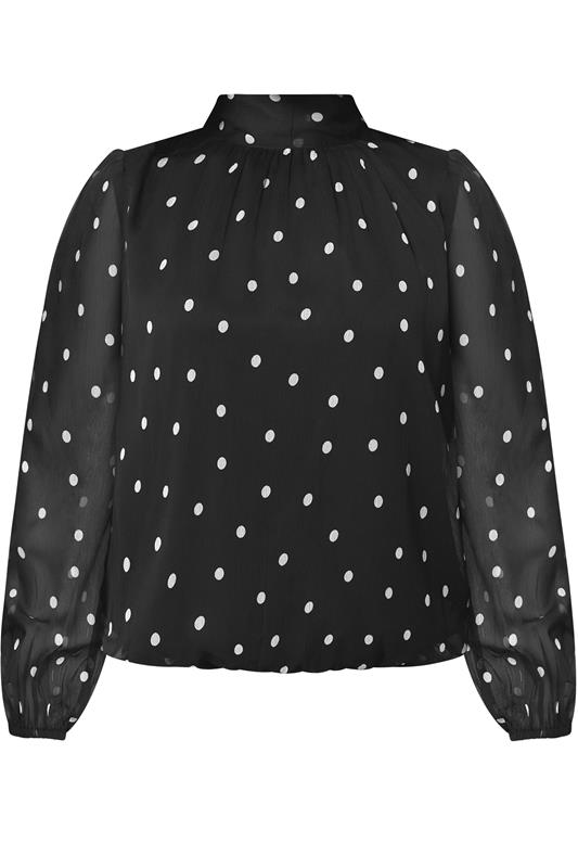 M&Co Petite Black Spot Print Tie Neck Chiffon Blouse | M&Co 5