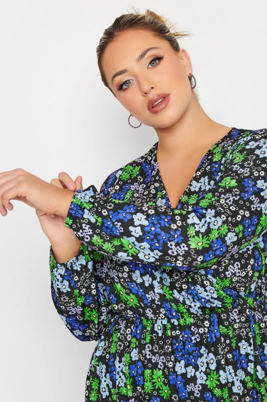 LIMITED COLLECTION Plus Size Blue Floral Print Wrap Top | Yours Clothing 4