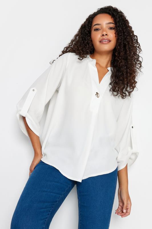 Women's  M&Co White Statement Button Tab Sleeve Shirt