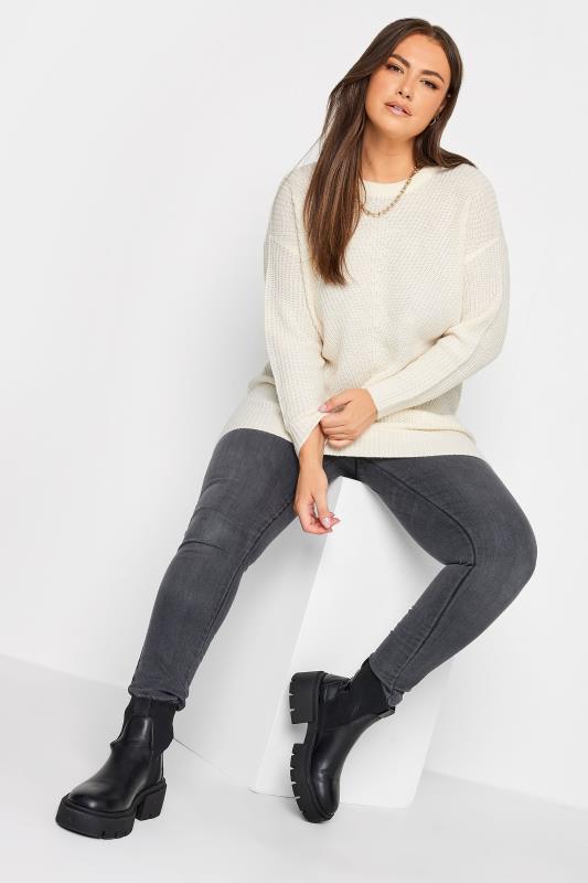 Plus Size Curve Ivory White Essential Knitted Jumper | Yours Clothing 2