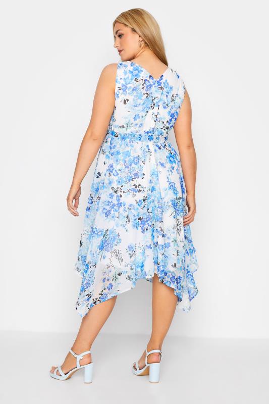 YOURS LONDON Plus Size Blue Floral Hanky Hem Dress | Yours Clothing 3