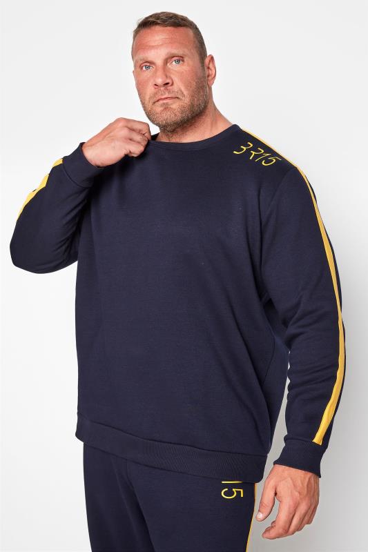 BadRhino Big & Tall Navy Blue BR15 Stripe Sleeve Sweatshirt 1