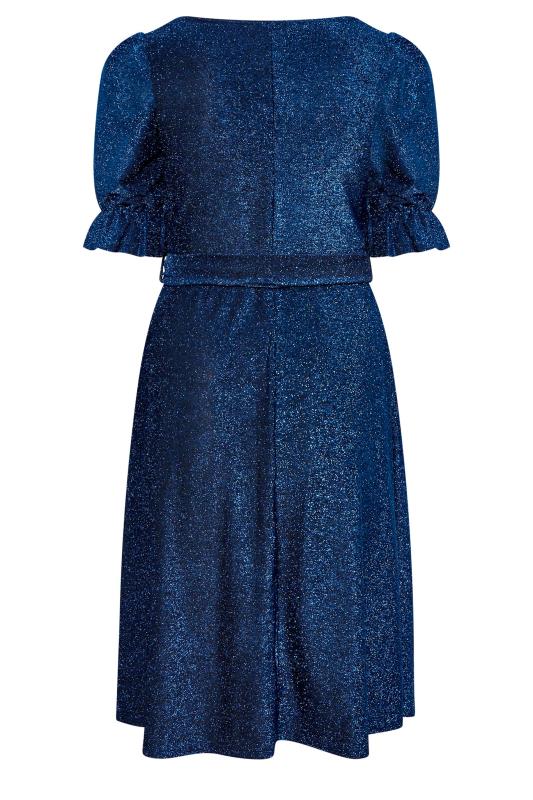 YOURS LONDON Plus Size Blue Glitter Puff Sleeve Midi Dress | Yours Clothing 7