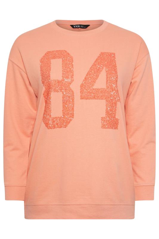 YOURS Plus Size Orange '84' Sequin Embellished Sweatshirt | Yours Clothing 5