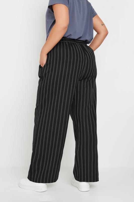 YOURS Plus Size Black Pinstripe Wide Leg Trousers | Yours Clothing  4