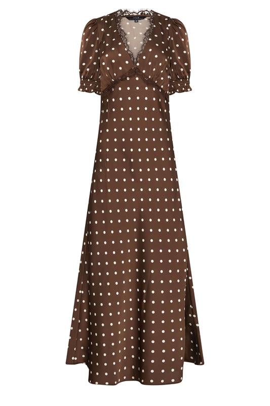  STAR Robe longue marron chocolat à pois