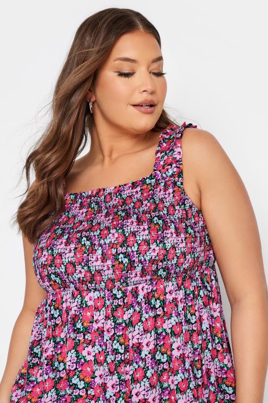 Plus Size Pink Floral Shirred Vest Top | Yours Clothing  4
