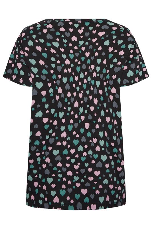 YOURS Plus Size Black Heart Print Sleep Tee Pyjama Top | Yours Clothing 8