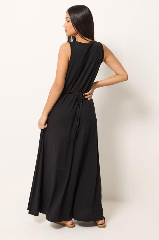M&Co Petite Black Sleeveless Cotton Henley Maxi Dress | M&Co 2