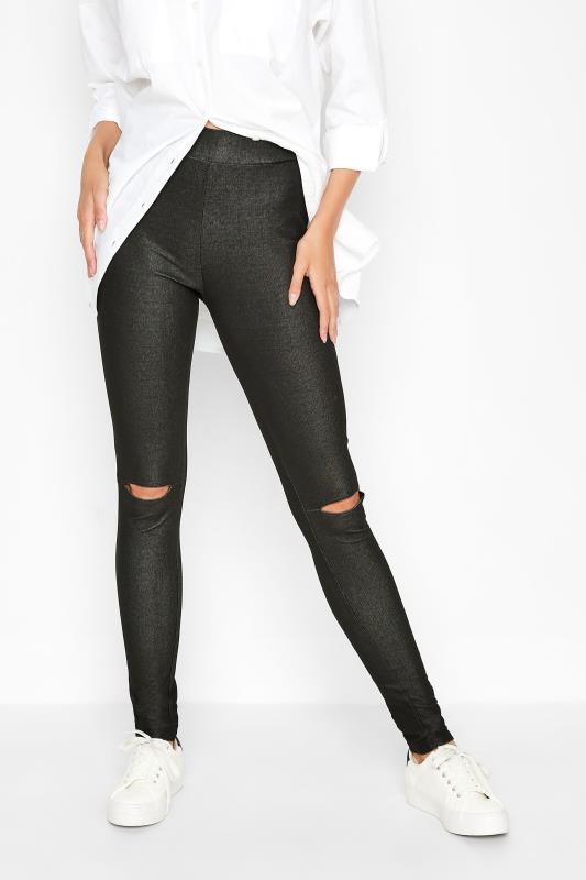 LTS Black Ripped Knee Jersey Jeggings | Long Tall Sally 1