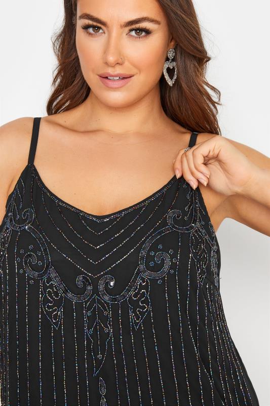 Plus Size LUXE Black Sequin Hand Embellished Cami Top | Yours Clothing 4