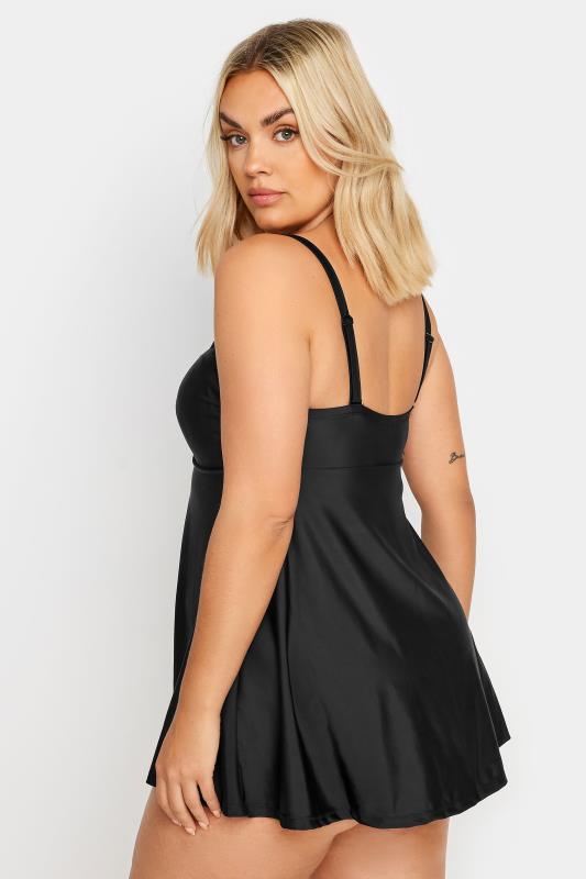 YOURS Plus Size Black Buckle Front Tummy Control Swim Dress | Yours Clothing 4