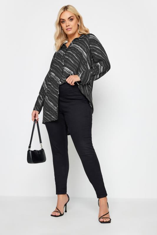 YOURS Plus Size Black Foil Print Oversized Shirt | Yours Clothing 2