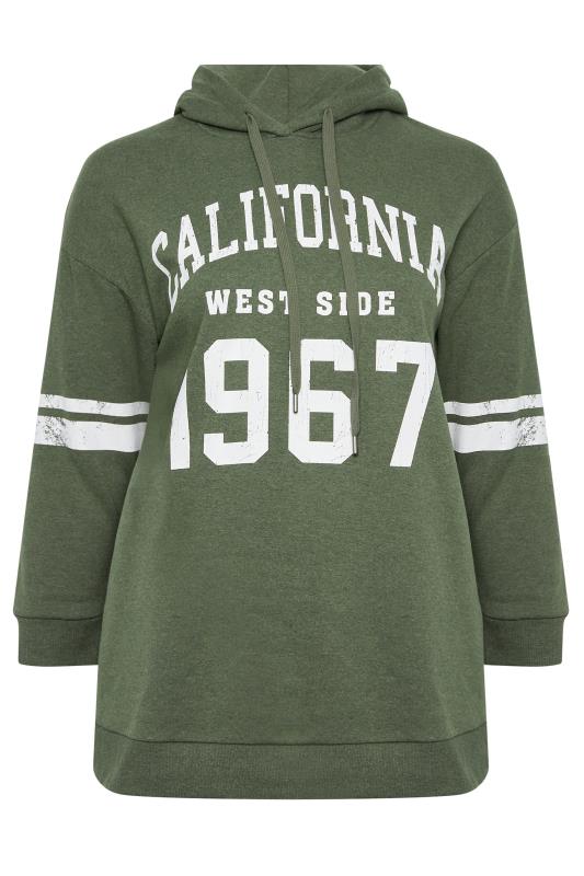 YOURS Plus Size Khaki Green 'California' Varsity Hoodie | Yours Clothing 6