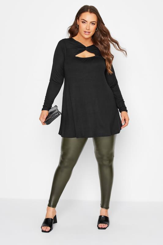 Plus Size Dark Green Coated Leggings | Yours Clothing 2
