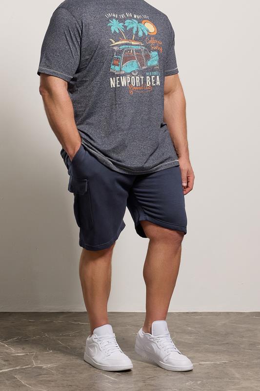  D555 Big & Tall Short cargo bleu marine à taille élastique